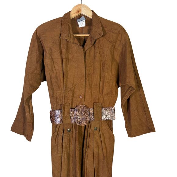 VTG Rabbit Rabbit Rabbit Designs Maxi Dress Sz 6 Brown Cotton Belted Western - Picture 3 of 9